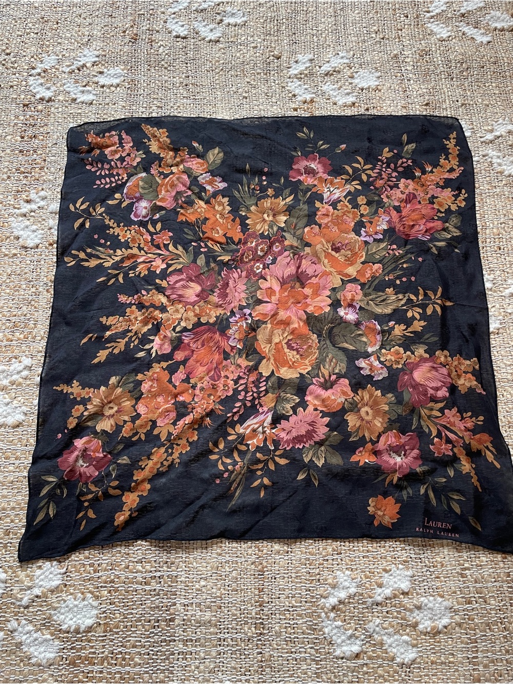 Ralph Lauren floral Black Vibrant scarf 20x20 Inches